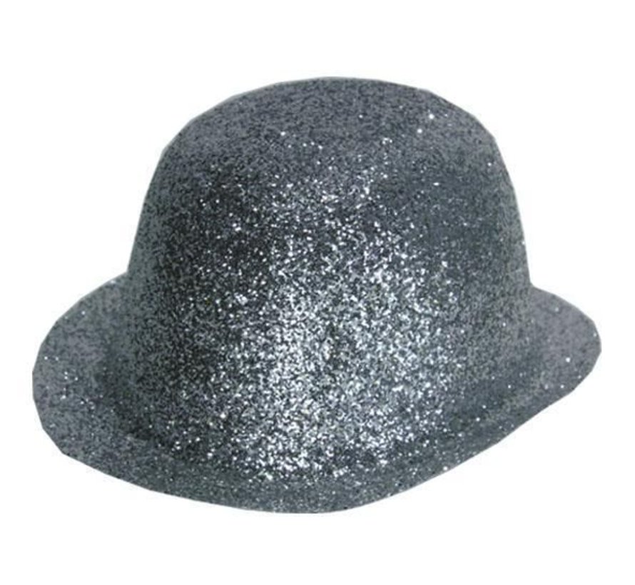 Chapeau Melon Plastique Brillant Argent