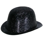 Partyline Bowler Hat Plastic Glitter Black