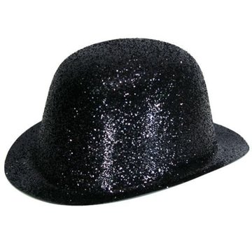 Partyline Bowler Hat Plastic Glitter Black