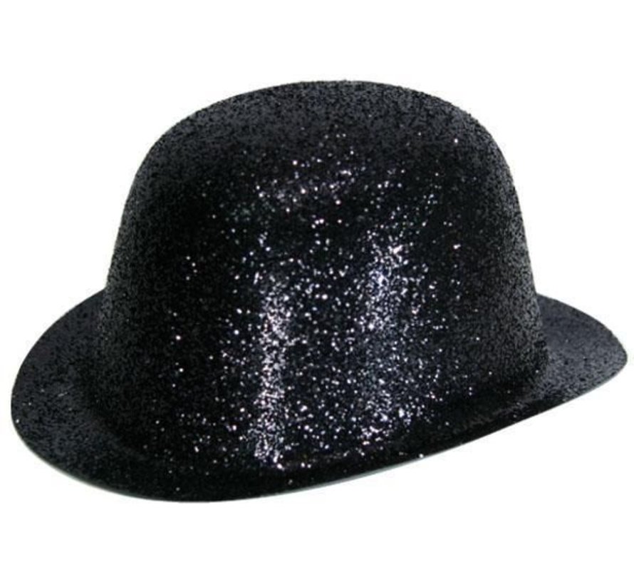 Bowler Hat Plastic Glitter Black