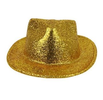 Partyline Borsalino Hat Plastic Glitter Gold