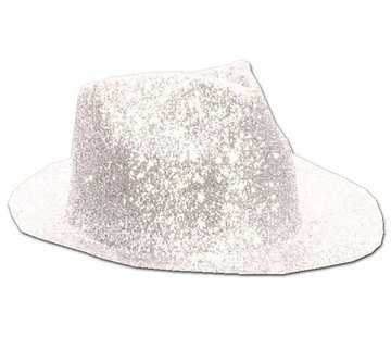 Partyline Borsalino Hat Plastic Glitter White