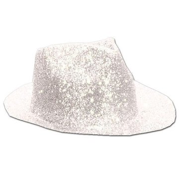 Partyline Borsalino Hat Plastic Glitter White