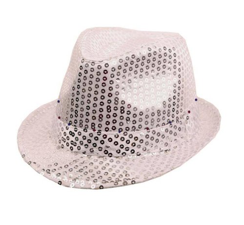 Partyline Chapeau Funk Sequin Argent + LED