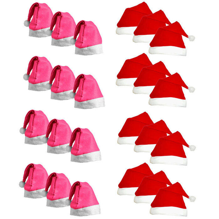Santa Magix Chapeaux de Père Noël - 24 pièces - Chapeaux de Père Noël 12 Rouges et 12 Roses