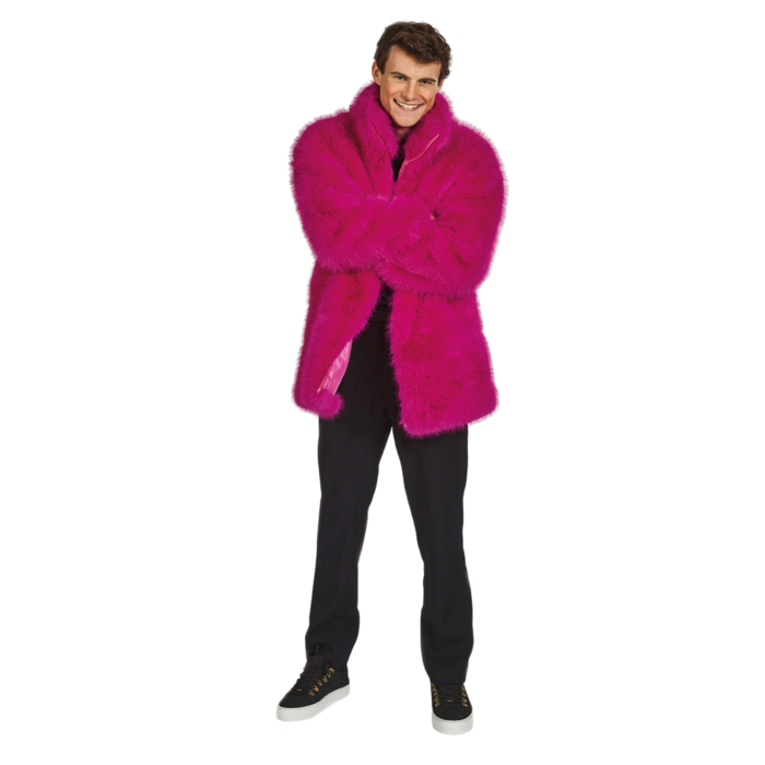 Partyline Manteau de fourrure rose de carnaval pour homme - Gilet de carnaval rose