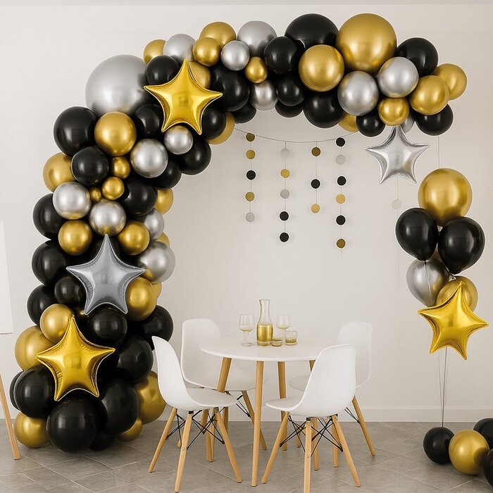 Ptit Clown Kit Ballons 115 Pièces – Or/Noir – Décoration de Fête