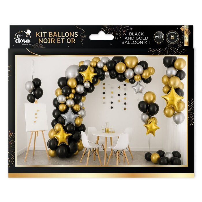 Ptit Clown 115 Balloon Kit – Gold/Black – Party Decoration