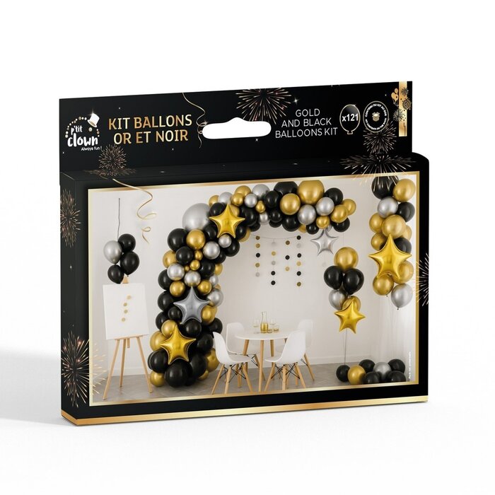 Ptit Clown 115 Balloon Kit – Gold/Black – Party Decoration