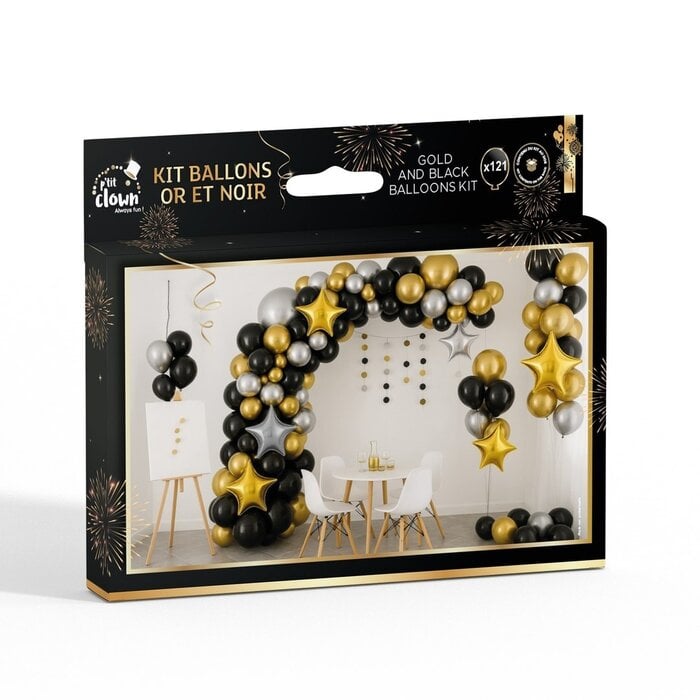 Ptit Clown Ballonnenset 115‑delig – Goud/Zwart – Feestdecoratie