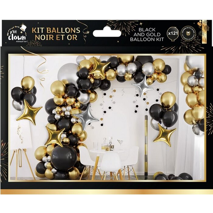 Ptit Clown 115 Balloon Kit – Gold/Black – Party Decoration