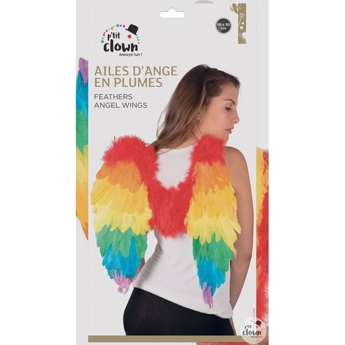 Ptit Clown Engelenvleugels van Veren 50×50 cm – Multicolour – Kostuumaccessoire