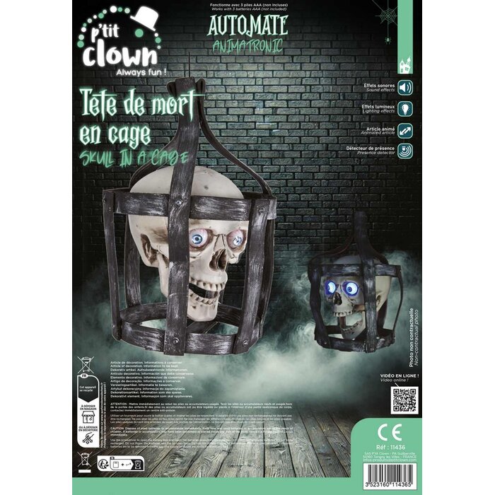 Ptit Clown Crâne en Cage – Animé avec Son et Lumière – 44 cm