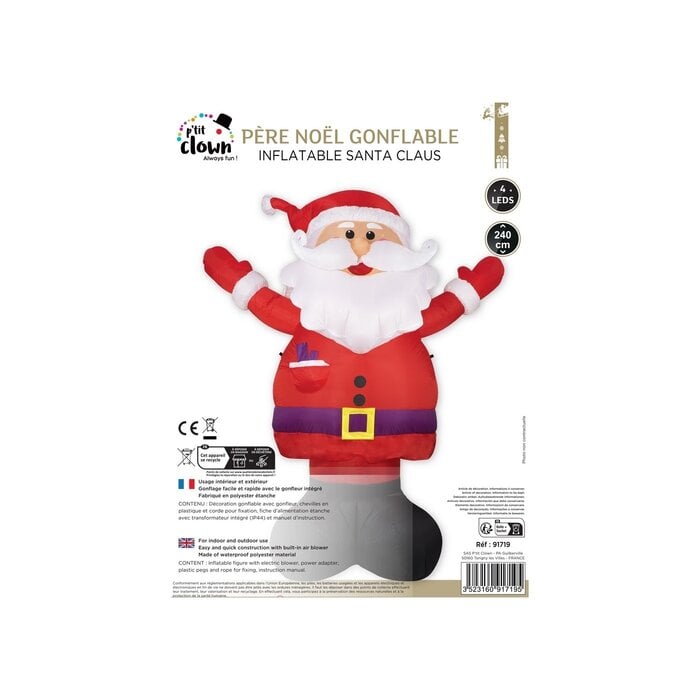 Ptit Clown Opblaasbare Kerstman 240 cm – Verlicht – Buiten & Binnen