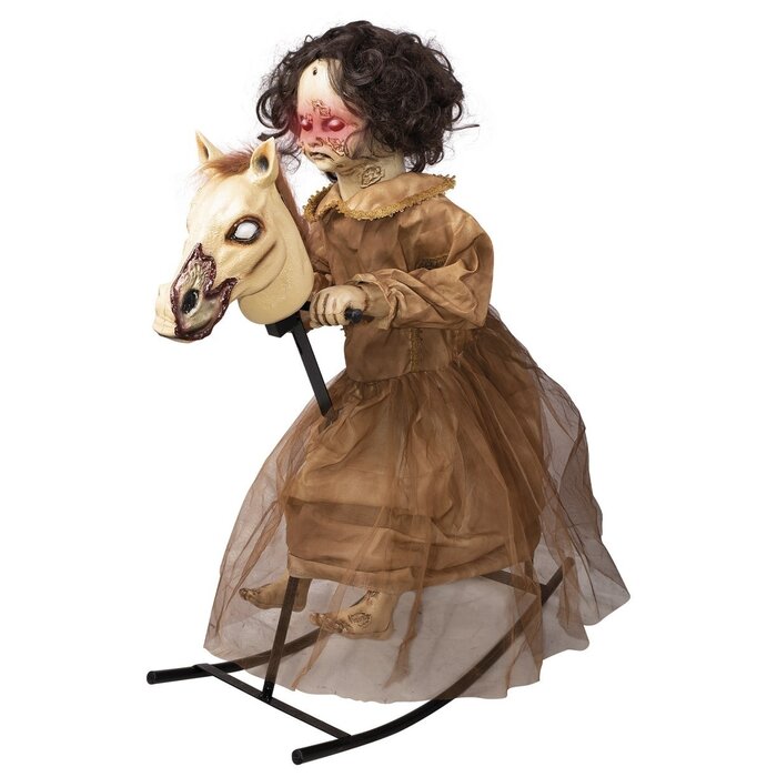 Ptit Clown Cursed Girl on Rocking Horse – Animated with Sound & Light – 100 cm