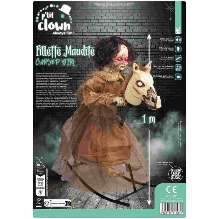 Ptit Clown Vervloekt Meisje op Schommelpaard – Geanimeerd met Geluid & Licht – 100 cm