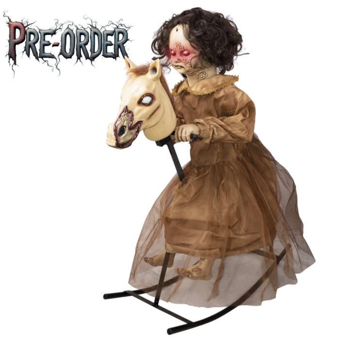 Ptit Clown Cursed Girl on Rocking Horse – Animated with Sound & Light – 100 cm