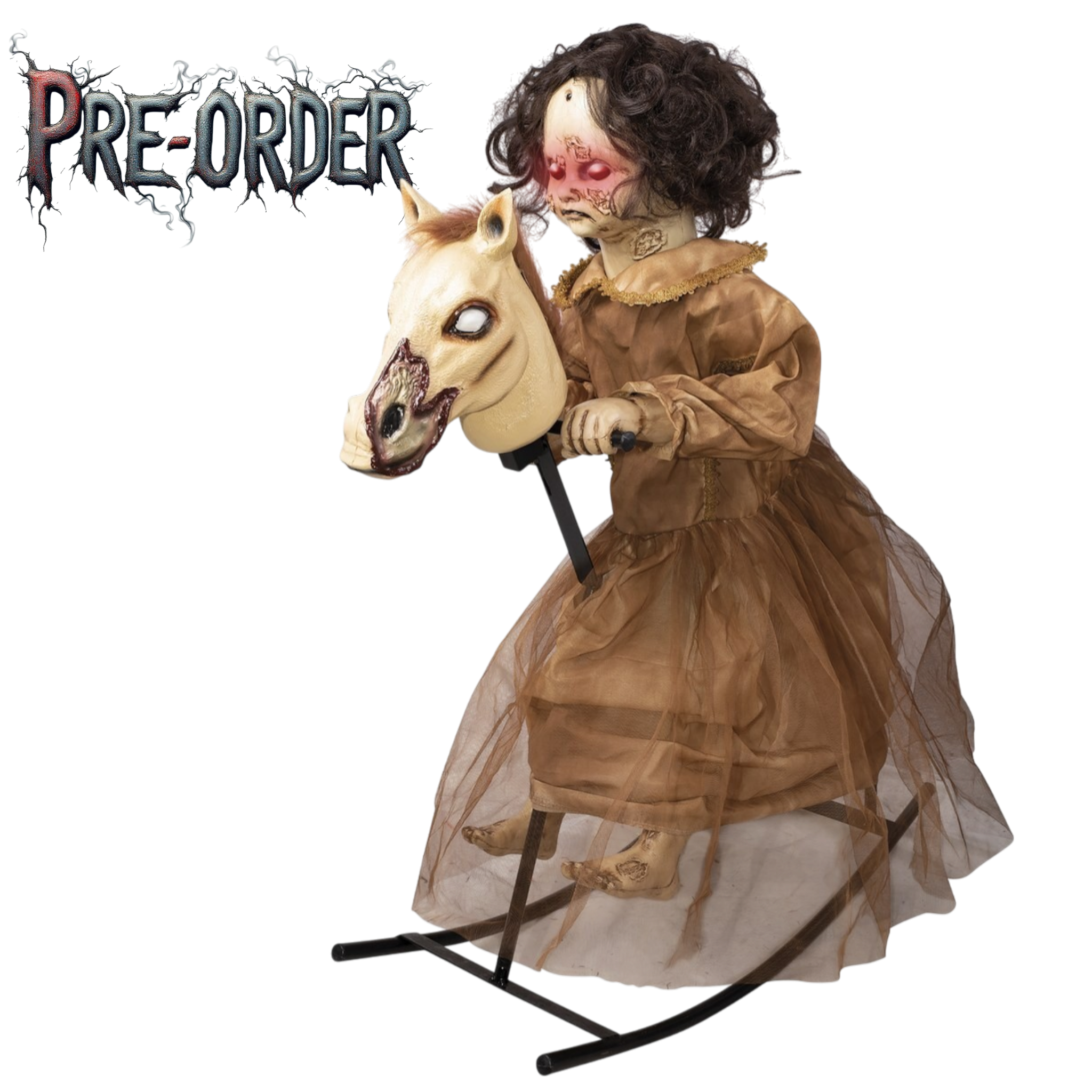 Ptit Clown Cursed Girl on Rocking Horse – Animated with Sound & Light – 100 cm