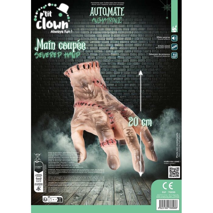 Ptit Clown Main Coupée Animée 20 cm | Décoration Halloween