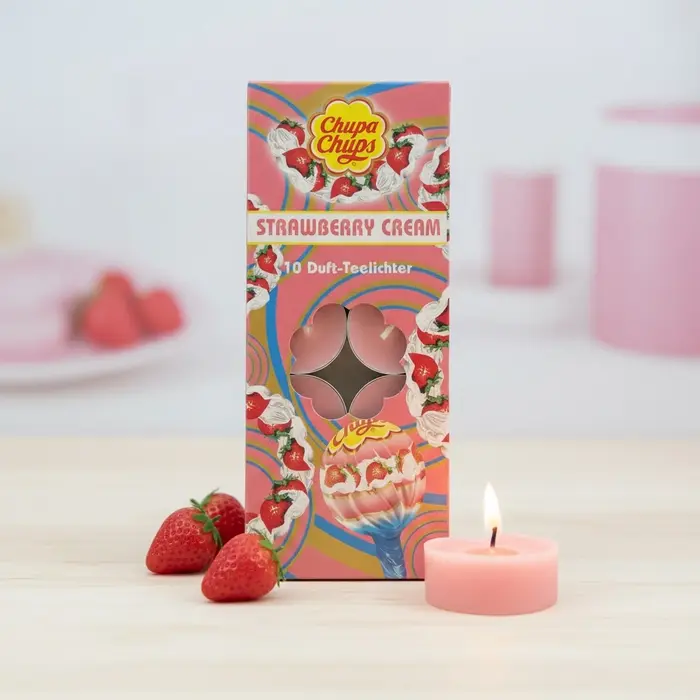 Party Factory Chupa Chups Strawberry cream tea lights 10 pieces - Scented candles Strawberry cream