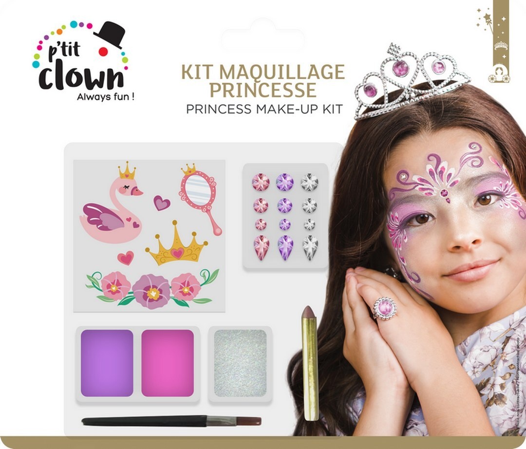 Ptit Clown Kit Maquillage Princesse – Glitter, Strass & Stickers – Enfant & Look Festival