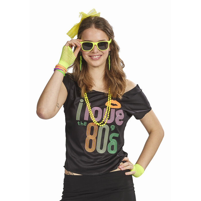 Partyline Set Accessoires Femme Néon Jaune – Lunettes, Serre‑tête, Boucles, Collier & Gants – Festival