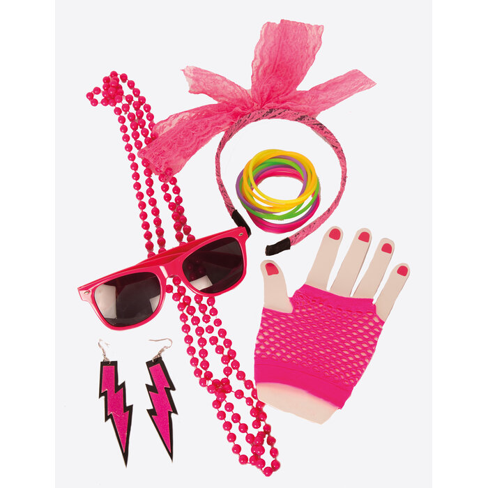 Partyline Neon Pink Women’s Accessory Set – Glasses, Headband, Earrings, Necklace & Gloves – Festival - Copy