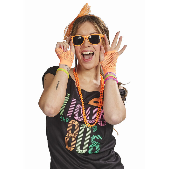 Partyline Set Accessoires Femme Néon Orange  – Lunettes, Serre‑tête, Boucles, Collier & Gants – Festival - Copy - Copy
