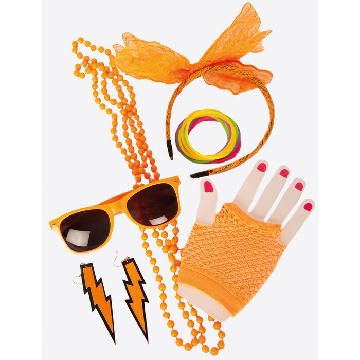 Partyline Neon Orange Women’s Accessory Set– Glasses, Headband, Earrings, Necklace & Gloves – Festival - Copy - Copy