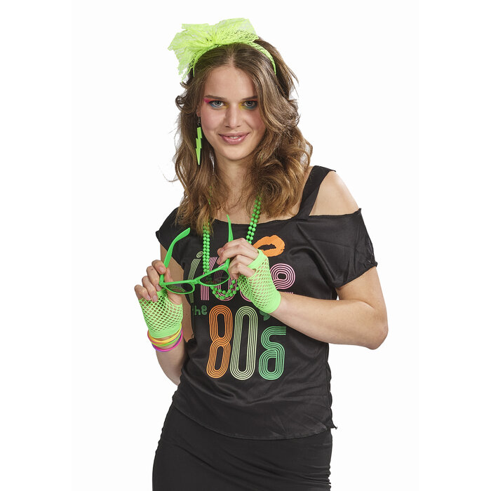 Partyline Neon Groene Accessoireset voor Dames  – Bril, Diadeem, Oorbellen, Ketting & Handschoenen – Festival