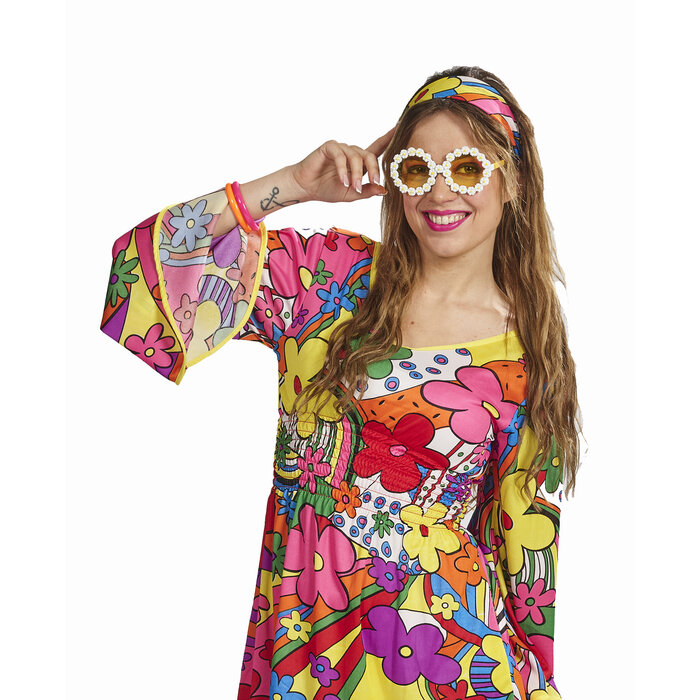 Partyline Hippie Bril met Bloemen – Rond Model – Festival & Themafeest