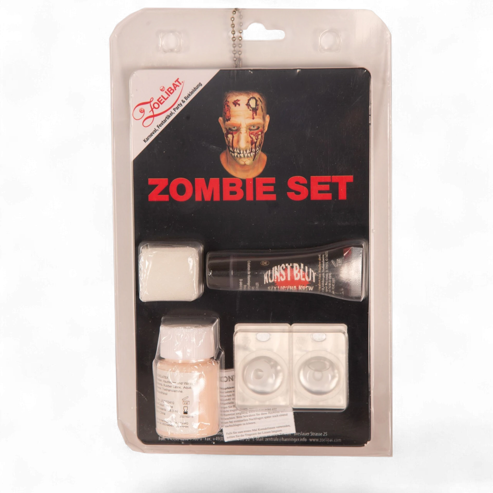 Zoelibat - Eyecatcher Kit Maquillage Zombie Halloween incl. 2 lentilles blanches Latex Faux Sang