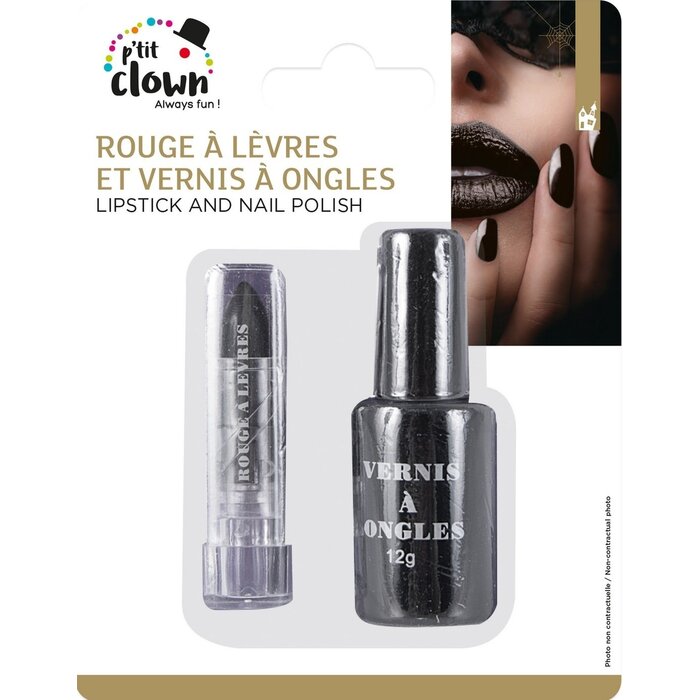Ptit Clown Black Nail Polish and Lipstick Set – Gothic Horror & Halloween Look