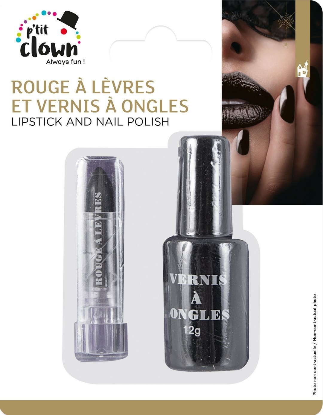 Ptit Clown Black Nail Polish and Lipstick Set – Gothic Horror & Halloween Look