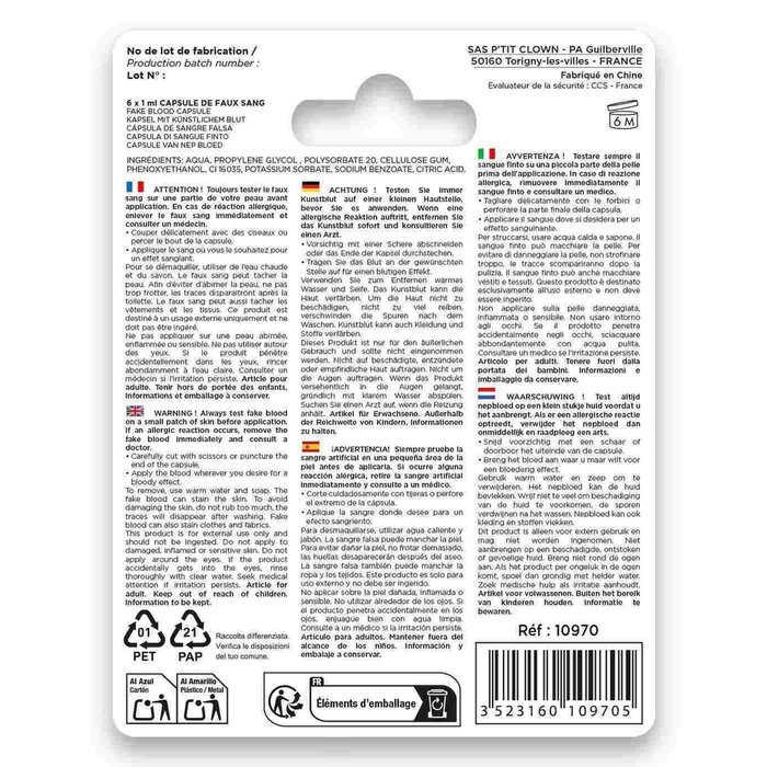 Ptit Clown Fake Blood Capsules Pack of 6 — SFX Blood for Halloween & Cosplay