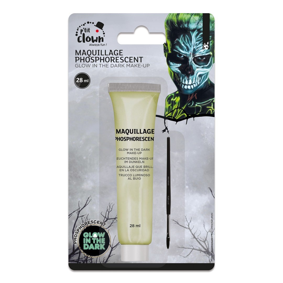 Ptit Clown Blush Phosphorescent avec Pinceau 28 ml – Maquillage UV Glow pour Halloween & Soirées Néon