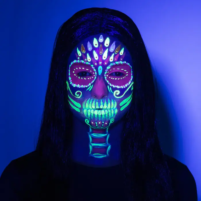 Boland Set Maquillage Bright Skull UV – 3 Couleurs – Maquillage Glow pour Halloween & Day of the Dead