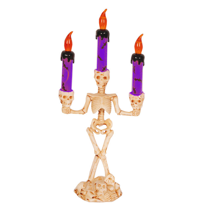 Partyline Halloween Skeleton Candleholder 28 cm– 3 LED Candles – Skull Decoration