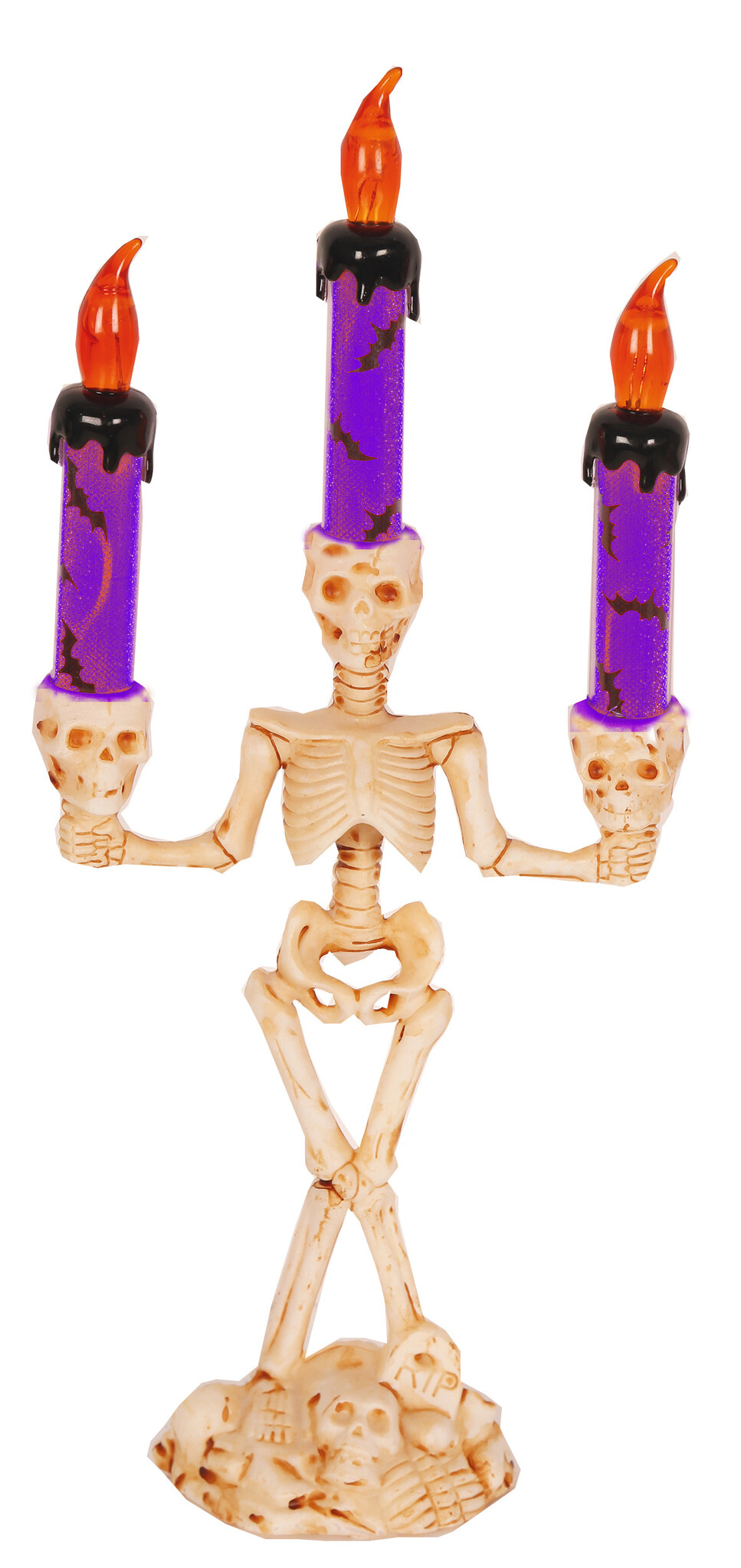 Partyline Halloween Skeleton Kandelaar 28 cm – 3 LED‑kaarsen – Doodshoofd Decoratie