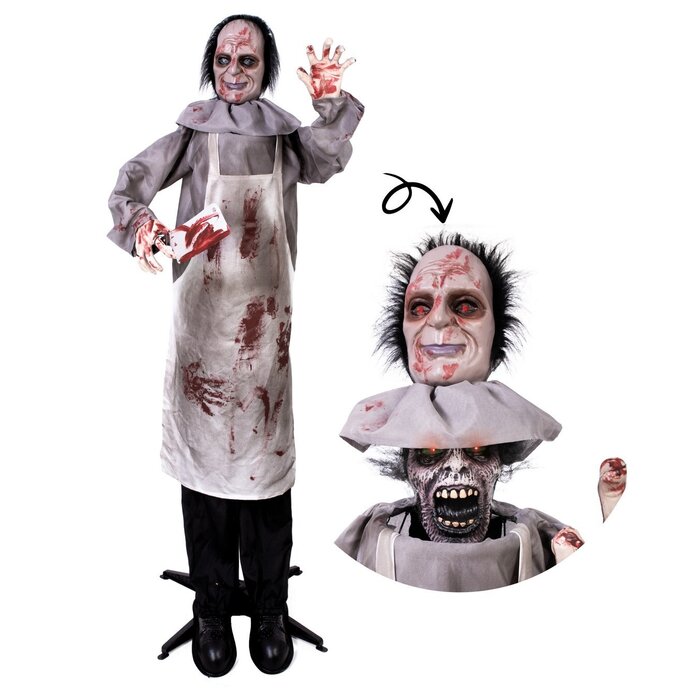 Ptit Clown Double‑headed Animatronic Butcher 180 cm – Light & Sound – Halloween Prop