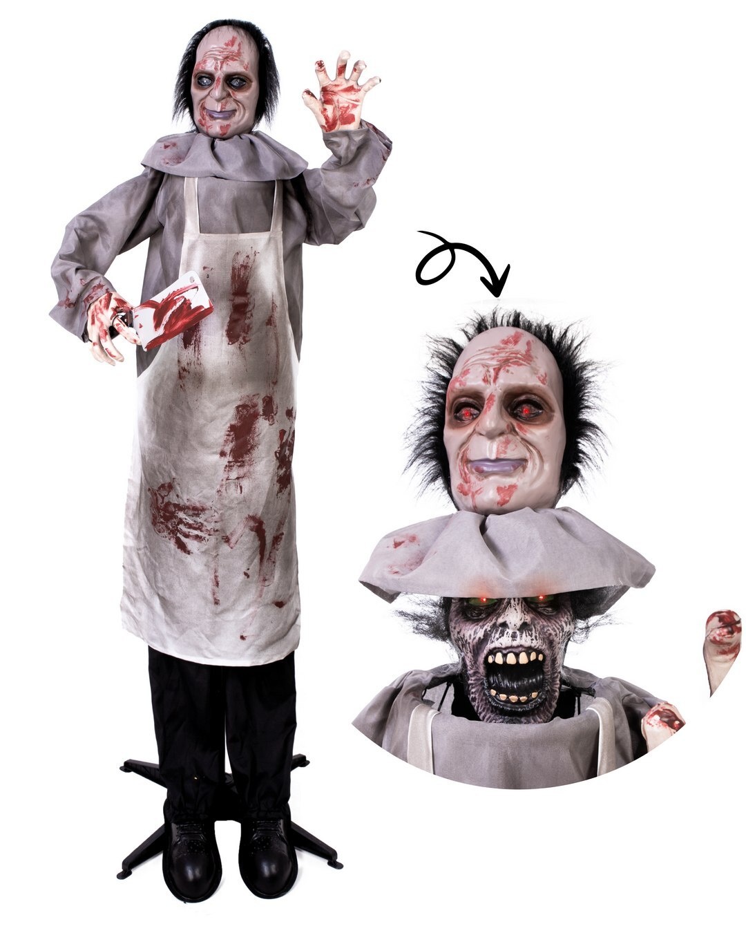 Ptit Clown Boucher Animatronique Double Tête 180 cm – Lumière & Son – Décor Halloween
