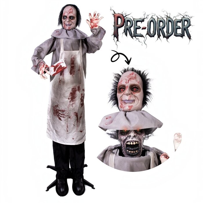 Ptit Clown Double‑headed Animatronic Butcher 180 cm – Light & Sound – Halloween Prop
