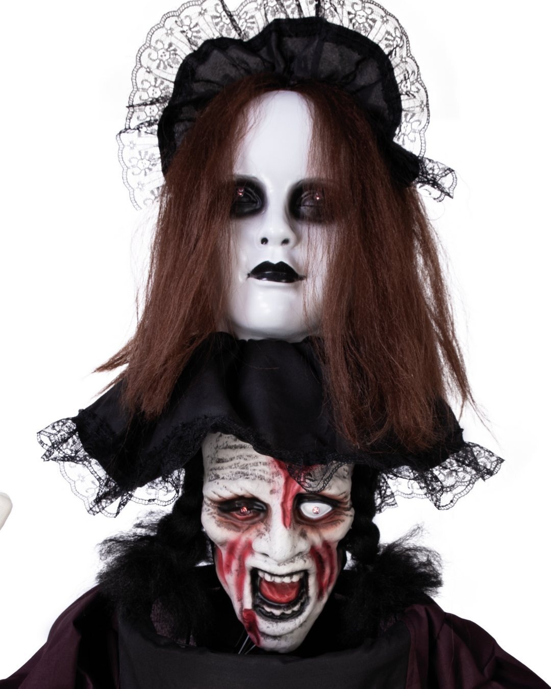 Ptit Clown Double‑headed Animatronic Doll 180 cm – Light & Sound – Halloween Prop