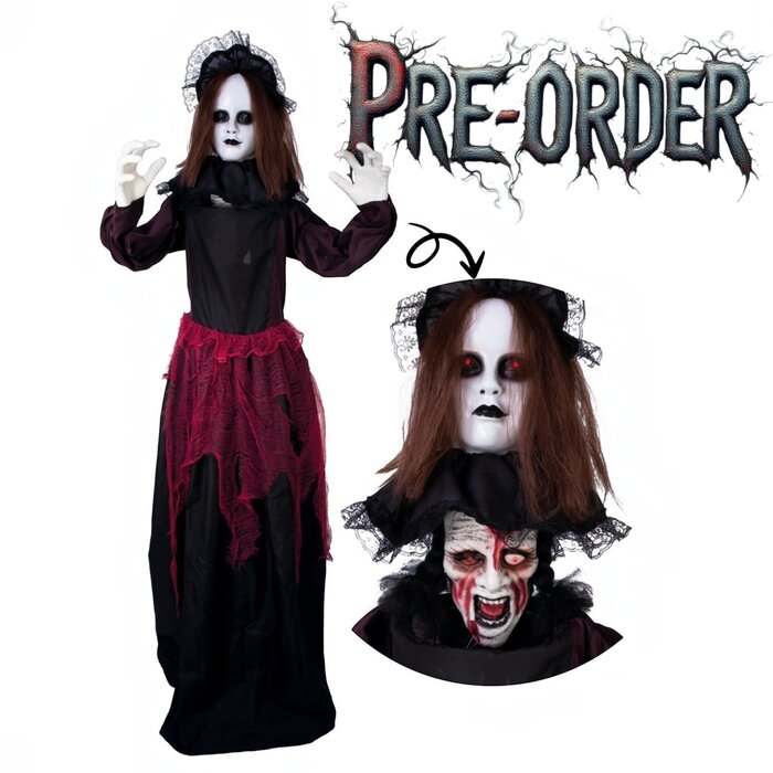 Ptit Clown Dubbelkoppige Animatronic Pop 180 cm – Licht & Geluid – Halloween Decor