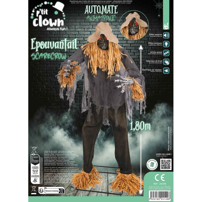 Ptit Clown Animatronic Vogelverschrikker 180 cm – Licht & Geluid – Halloween Decor