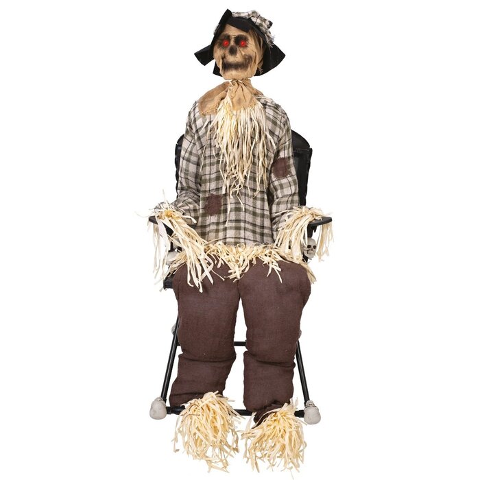 Ptit Clown Animatronic Vogelverschrikker op Schommelstoel 120 cm – Licht, Geluid & Bewegingssenso
