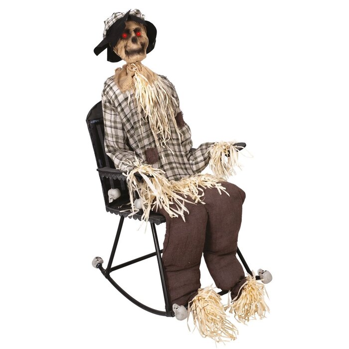 Ptit Clown Animatronic Vogelverschrikker op Schommelstoel 120 cm – Licht, Geluid & Bewegingssenso