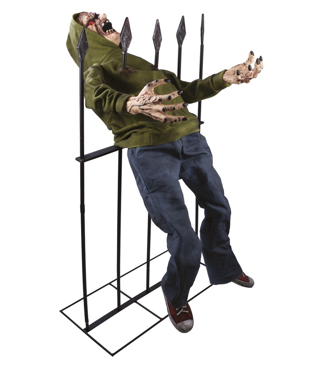 Partyline Animatronic Man op Hek 134 cm – Licht, Geluid & Bewegingssensor