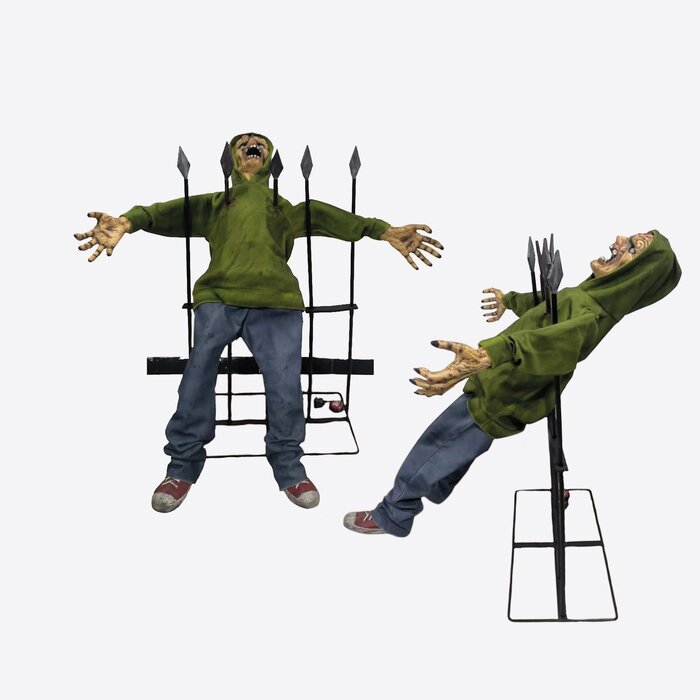 Partyline Animatronic Man op Hek 134 cm – Licht, Geluid & Bewegingssensor