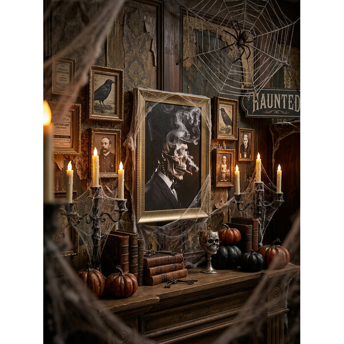 Partyline Smoking Skeleton LED Frame 25 x 35 cm – Luxury Halloween Decoration